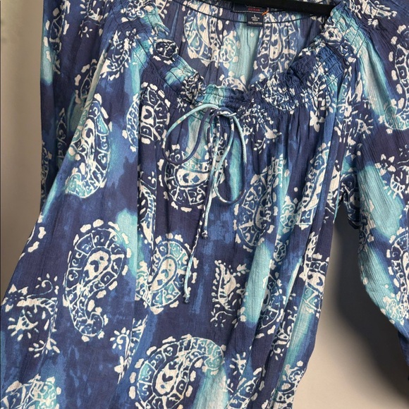 Chaps Blue Patterned Blouse - Picture 9 of 11